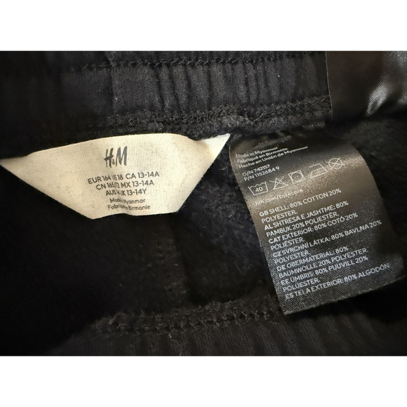 H&M Pants Boys 13-14 Black Fleece Joggers Youth Drawstring Elastic Waist Pockets - Picture 2 of 5